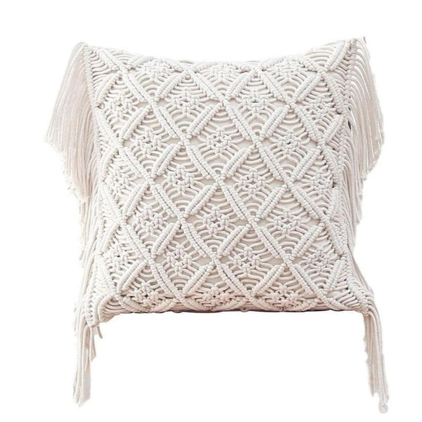 coussin macramé losanges