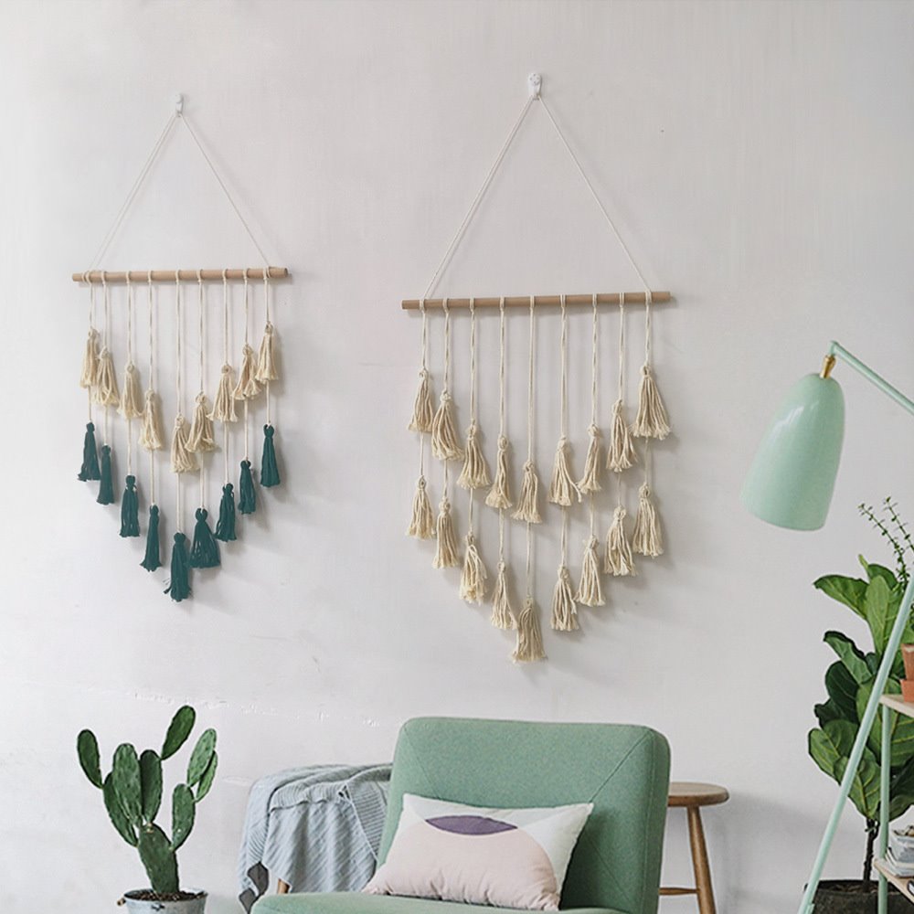 Décoration Murale Macramé Boho - Avec 10 Clips à Photos, Coton, Pour Chambre, Salon Ou Appartement