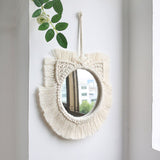 miroir blanc en macramé