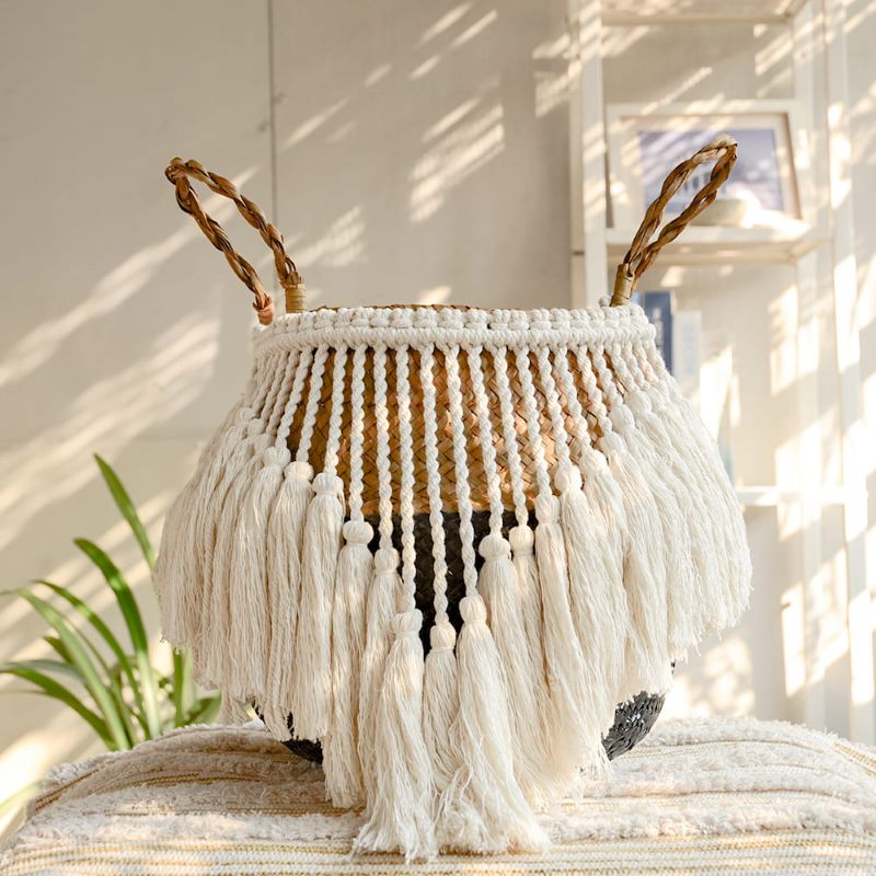 Grand Panier En Osier Vintage – Dimensions 58x54x45 Cm – Rangement Déco